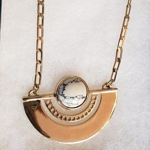 2/10 Gold tone necklace with white faux stone